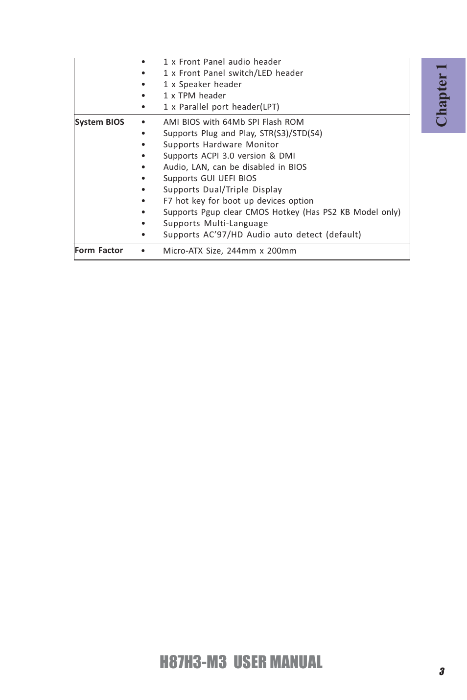 H87h3-m3 user manual, Chapter 1 | Elitegroup H87H3-M3 (V1.0) User Manual | Page 7 / 84