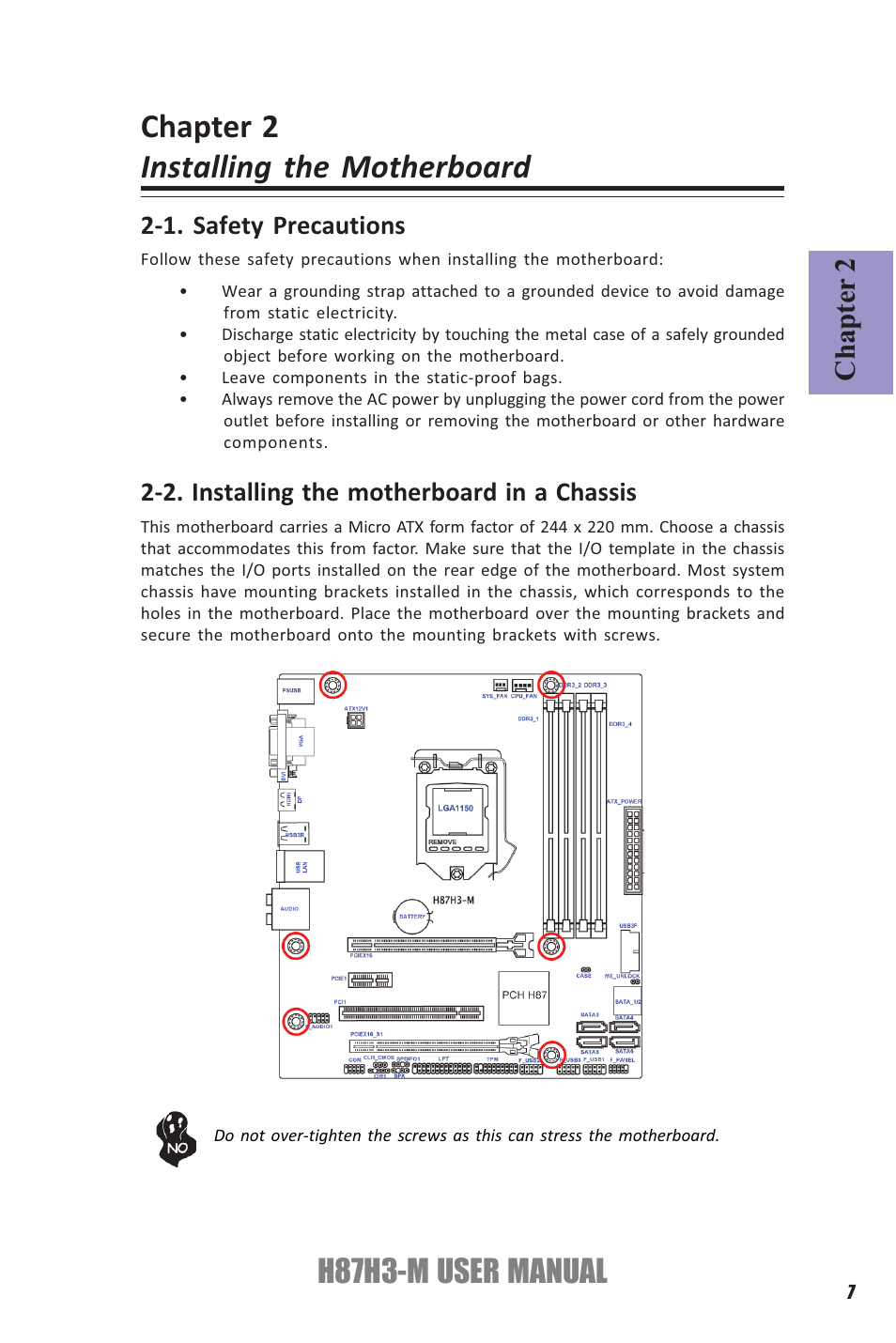 Chapter 2 installing the motherboard, H87h3-m user manual, Chapter 2 | Elitegroup H87H3-M (V1.0) User Manual | Page 11 / 88
