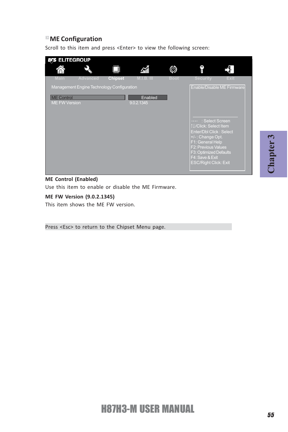 H87h3-m user manual, Chapter 3, Me configuration | Elitegroup H87H3-M (V1.0) User Manual | Page 59 / 88