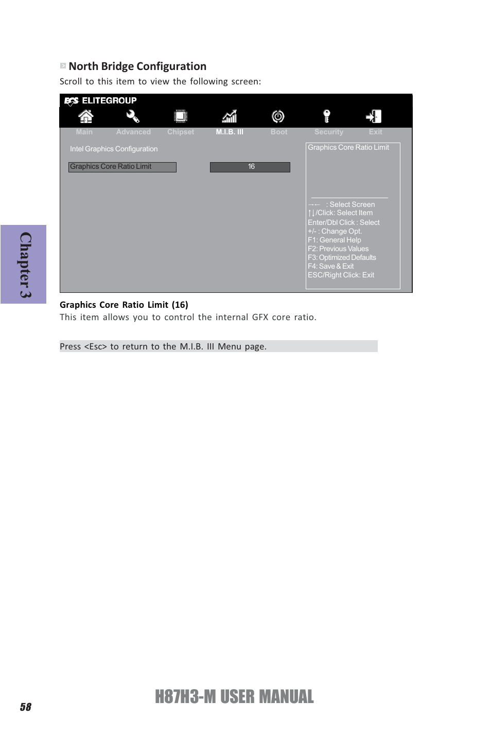 H87h3-m user manual, Chapter 3, North bridge configuration | Elitegroup H87H3-M (V1.0) User Manual | Page 62 / 88