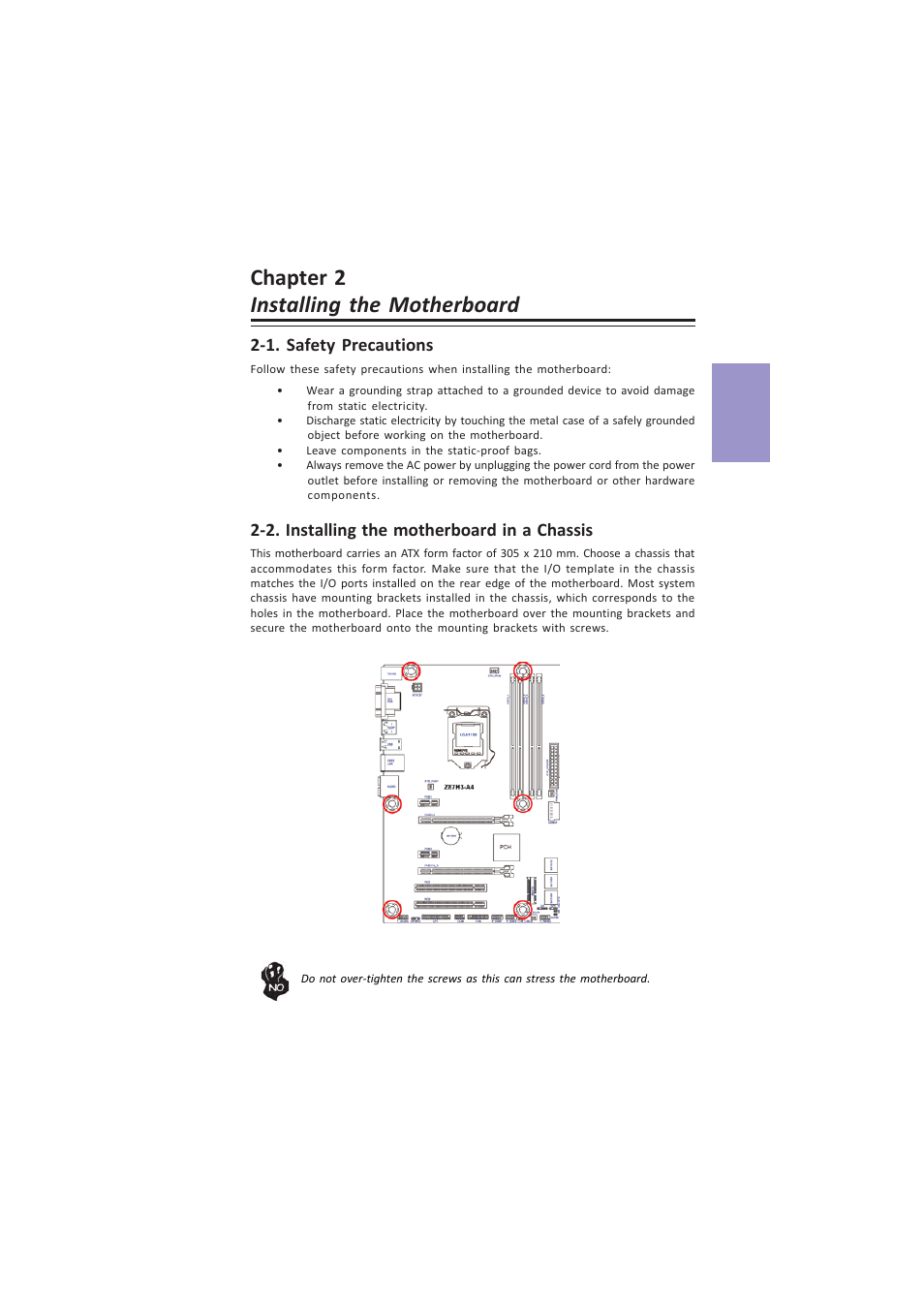 Chapter 2 installing the motherboard, Z87h3-a4 user manual, Chapter 2 | Elitegroup Z87H3-A4 (V1.0) User Manual | Page 11 / 96