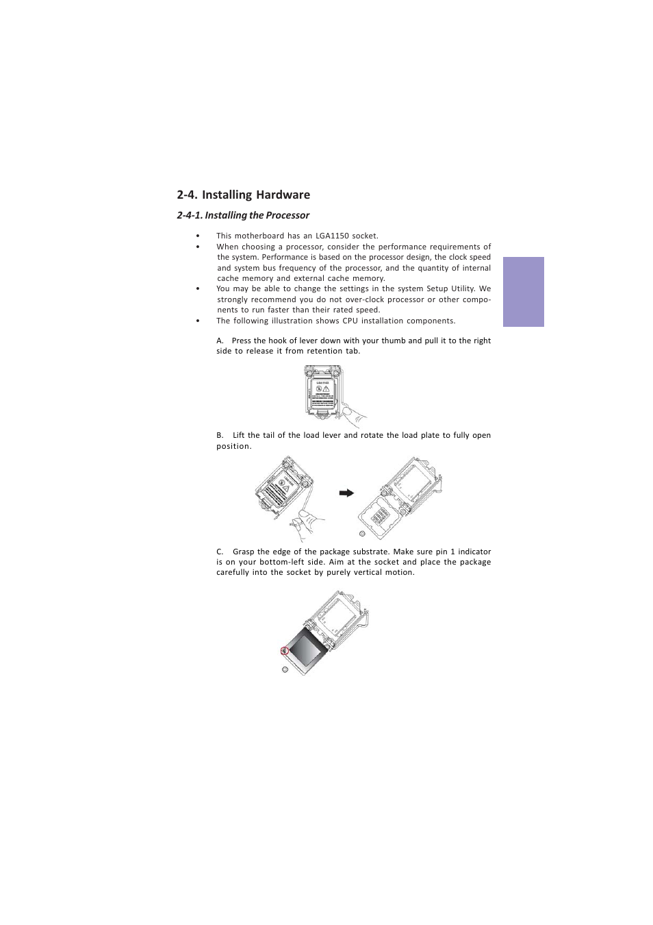 Z87h3-a4 user manual, Chapter 2, 4. installing hardware | Elitegroup Z87H3-A4 (V1.0) User Manual | Page 13 / 96