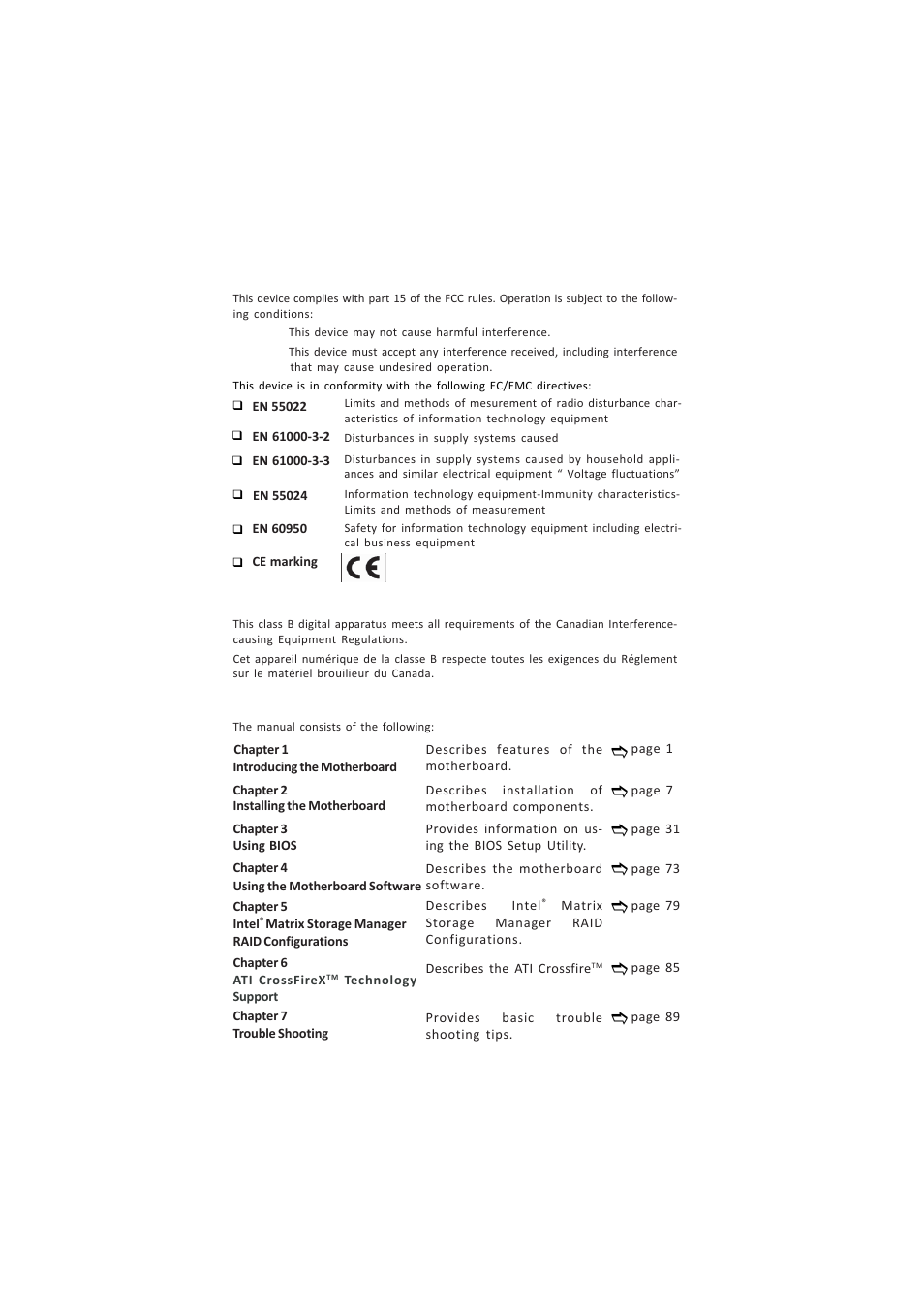 Z87h3-a4 user manual, Declaration of conformity, Canadian department of communications | About the manual | Elitegroup Z87H3-A4 (V1.0) User Manual | Page 2 / 96
