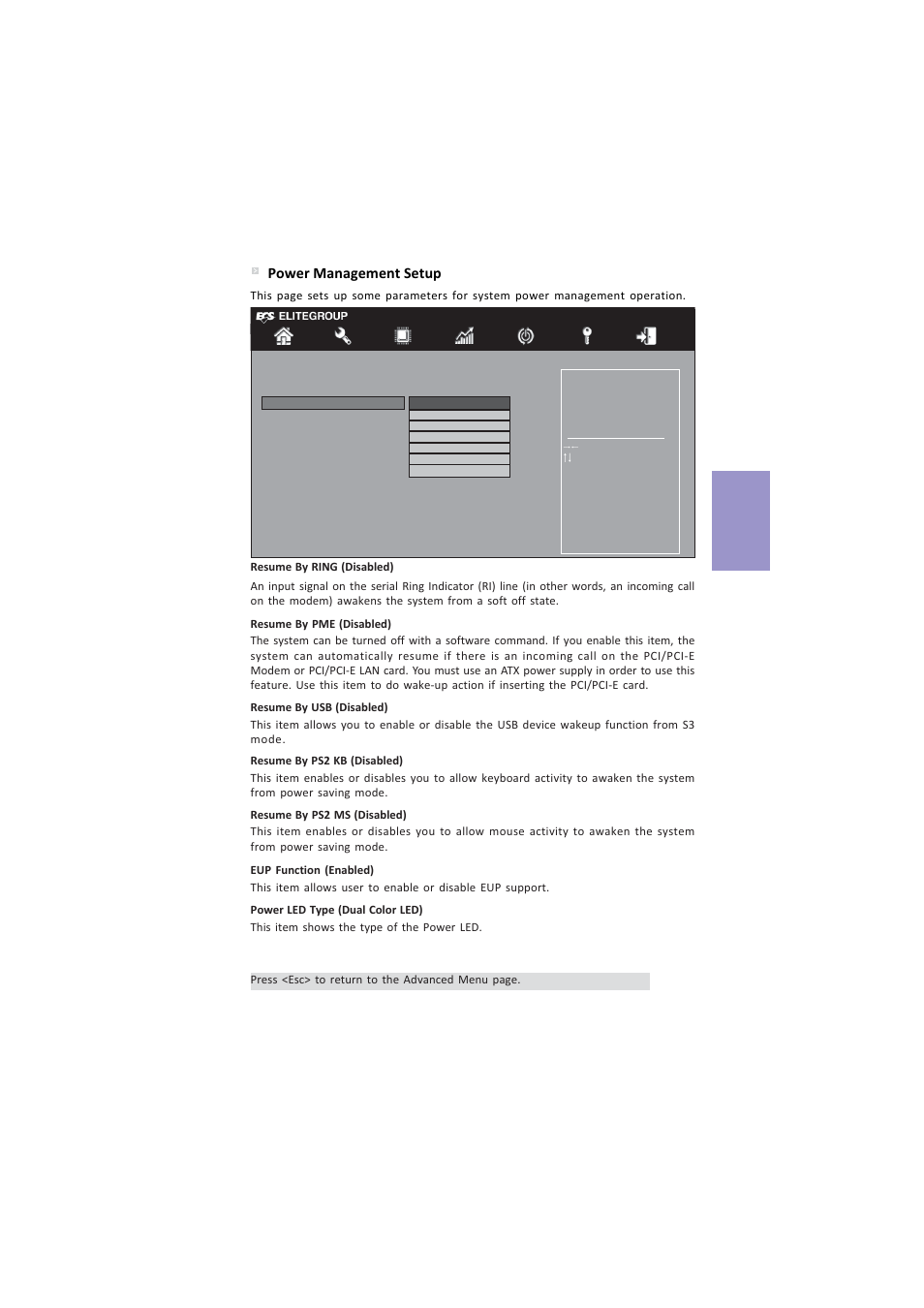 Z87h3-a4 user manual, Chapter 3, Power management setup | Elitegroup Z87H3-A4 (V1.0) User Manual | Page 43 / 96