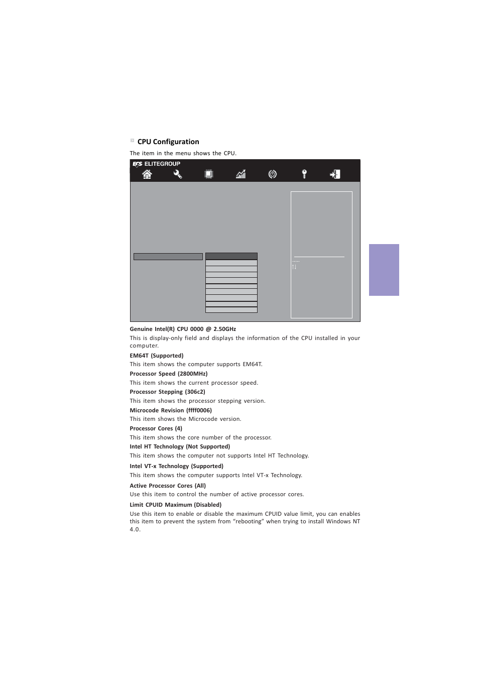 Z87h3-a4 user manual, Chapter 3, Cpu configuration | Elitegroup Z87H3-A4 (V1.0) User Manual | Page 45 / 96
