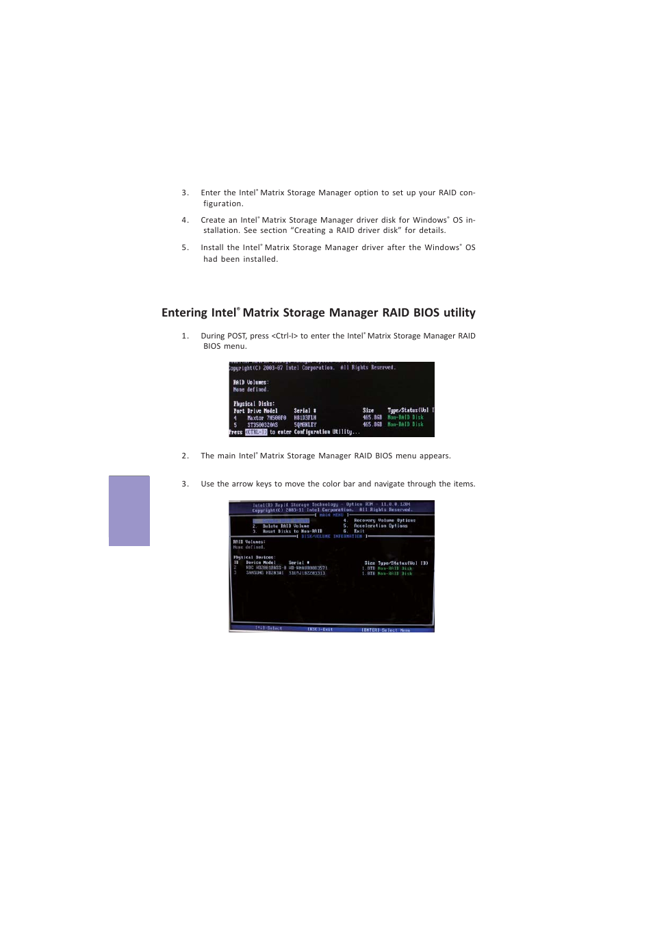 Z87h3-a4 user manual, Chapter 5, Entering intel | Matrix storage manager raid bios utility | Elitegroup Z87H3-A4 (V1.0) User Manual | Page 84 / 96