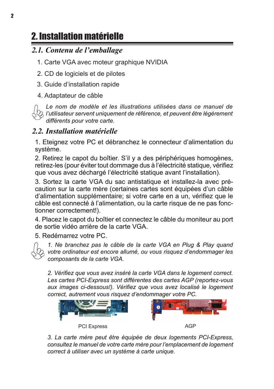 Installation matérielle, Contenu de l’emballage | Elitegroup NVIDIA VGA cards User Manual | Page 22 / 110