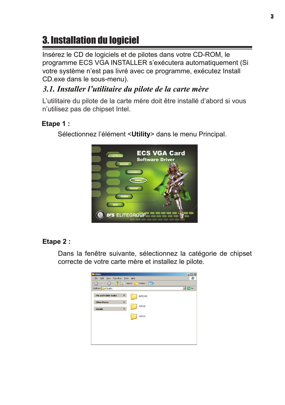 Installation du logiciel, Installer l’utilitaire du pilote de la carte mère | Elitegroup NVIDIA VGA cards User Manual | Page 23 / 110