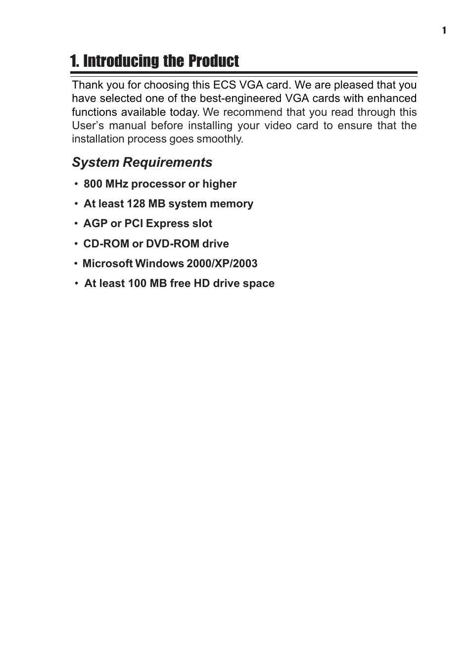 Introducing the product, System requirements | Elitegroup NVIDIA VGA cards User Manual | Page 3 / 110