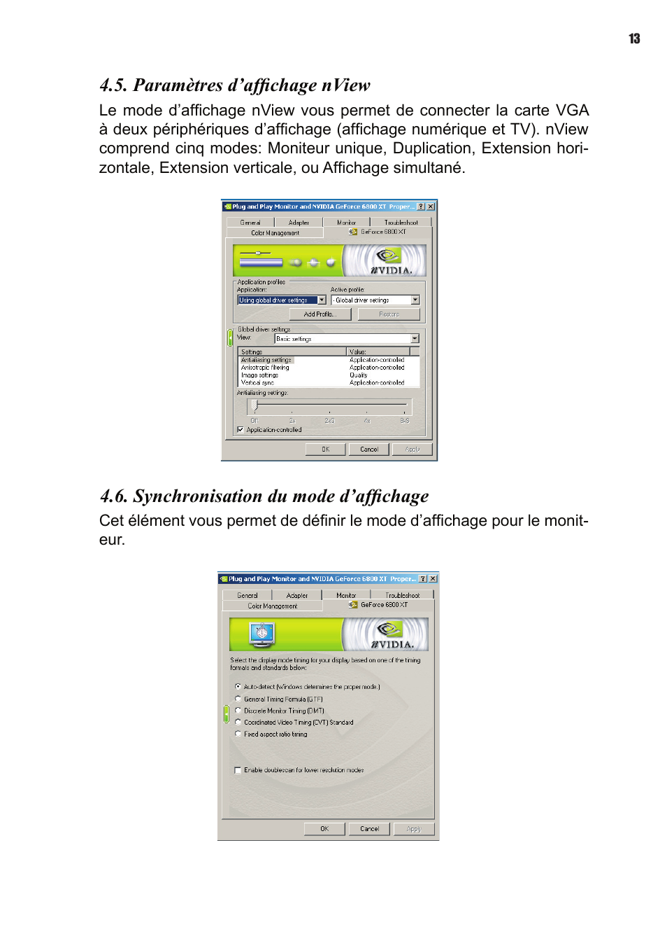 Paramètres d’afﬁchage nview, Synchronisation du mode d’afﬁchage | Elitegroup NVIDIA VGA cards User Manual | Page 33 / 110