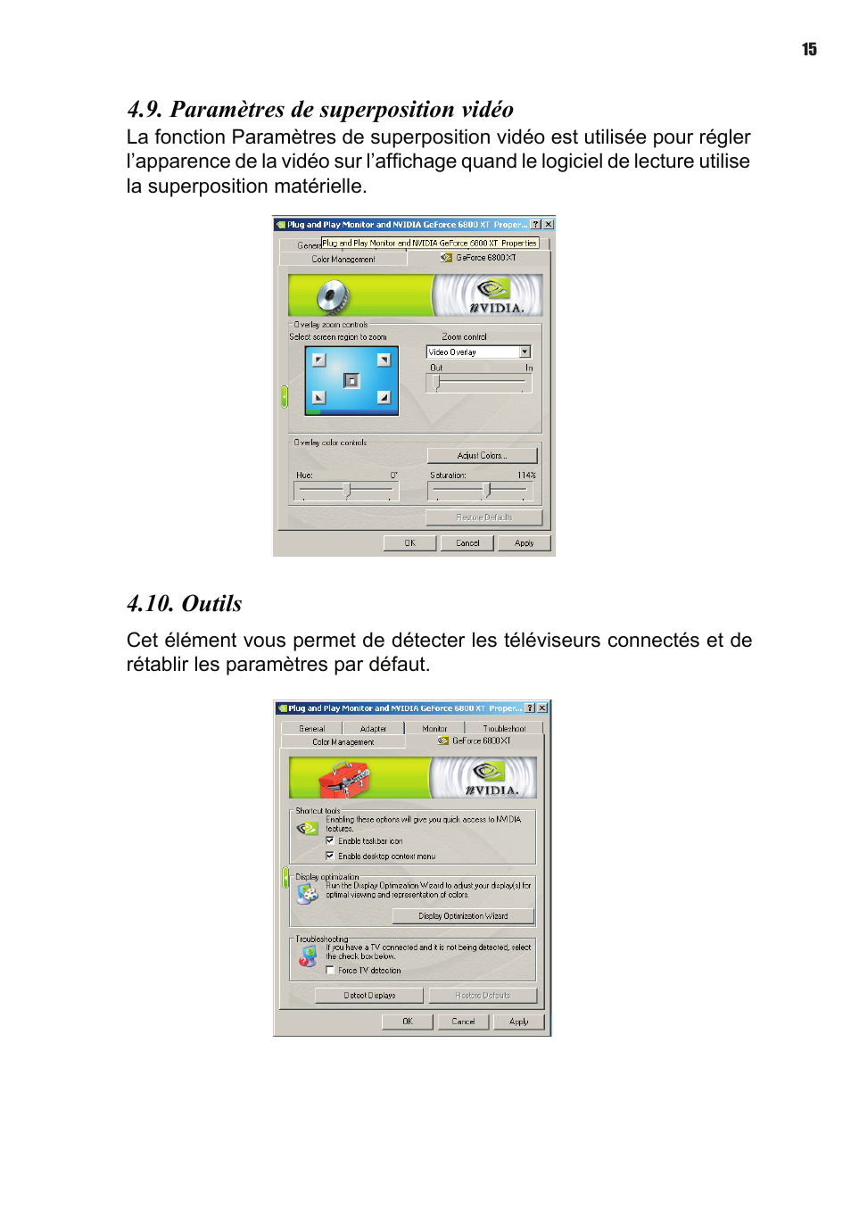 Paramètres de superposition vidéo, Outils | Elitegroup NVIDIA VGA cards User Manual | Page 35 / 110