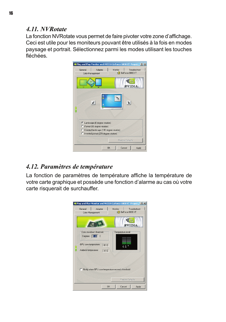 Nvrotate, Paramètres de température | Elitegroup NVIDIA VGA cards User Manual | Page 36 / 110