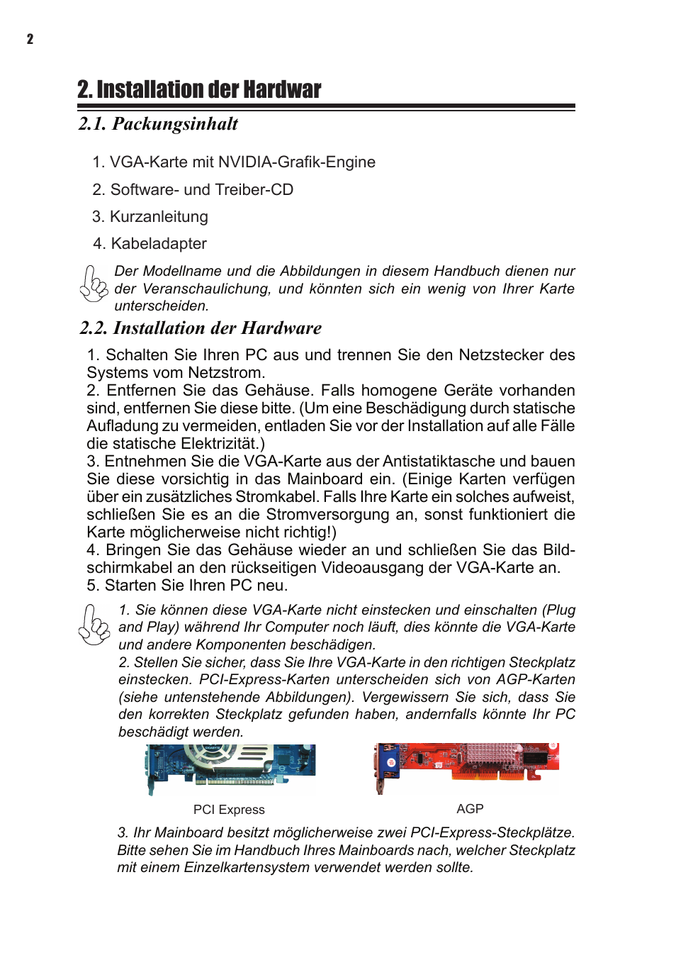 Installation der hardwar, Packungsinhalt, Installation der hardware | Elitegroup NVIDIA VGA cards User Manual | Page 40 / 110