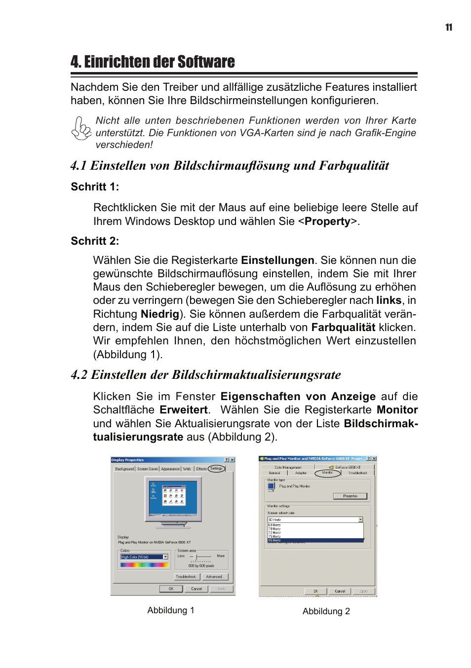 Einrichten der software, 2 einstellen der bildschirmaktualisierungsrate | Elitegroup NVIDIA VGA cards User Manual | Page 49 / 110