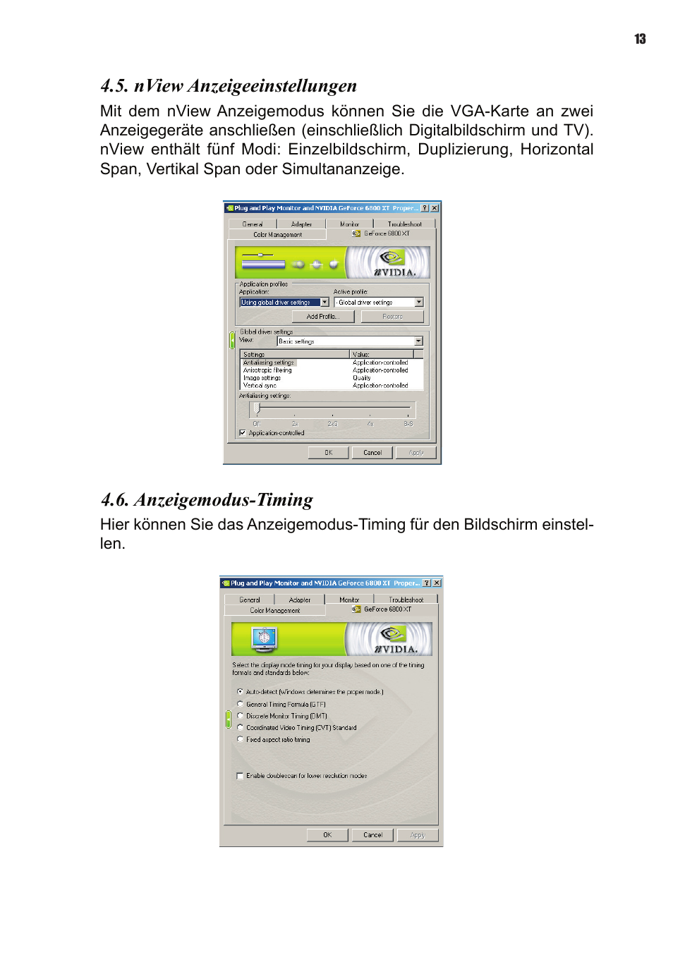 Nview anzeigeeinstellungen, Anzeigemodus-timing | Elitegroup NVIDIA VGA cards User Manual | Page 51 / 110