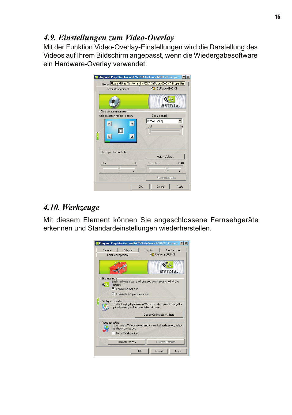 Einstellungen zum video-overlay, Werkzeuge | Elitegroup NVIDIA VGA cards User Manual | Page 53 / 110