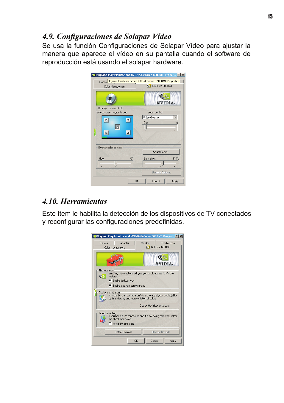 Conﬁguraciones de solapar vídeo, Herramientas | Elitegroup NVIDIA VGA cards User Manual | Page 71 / 110