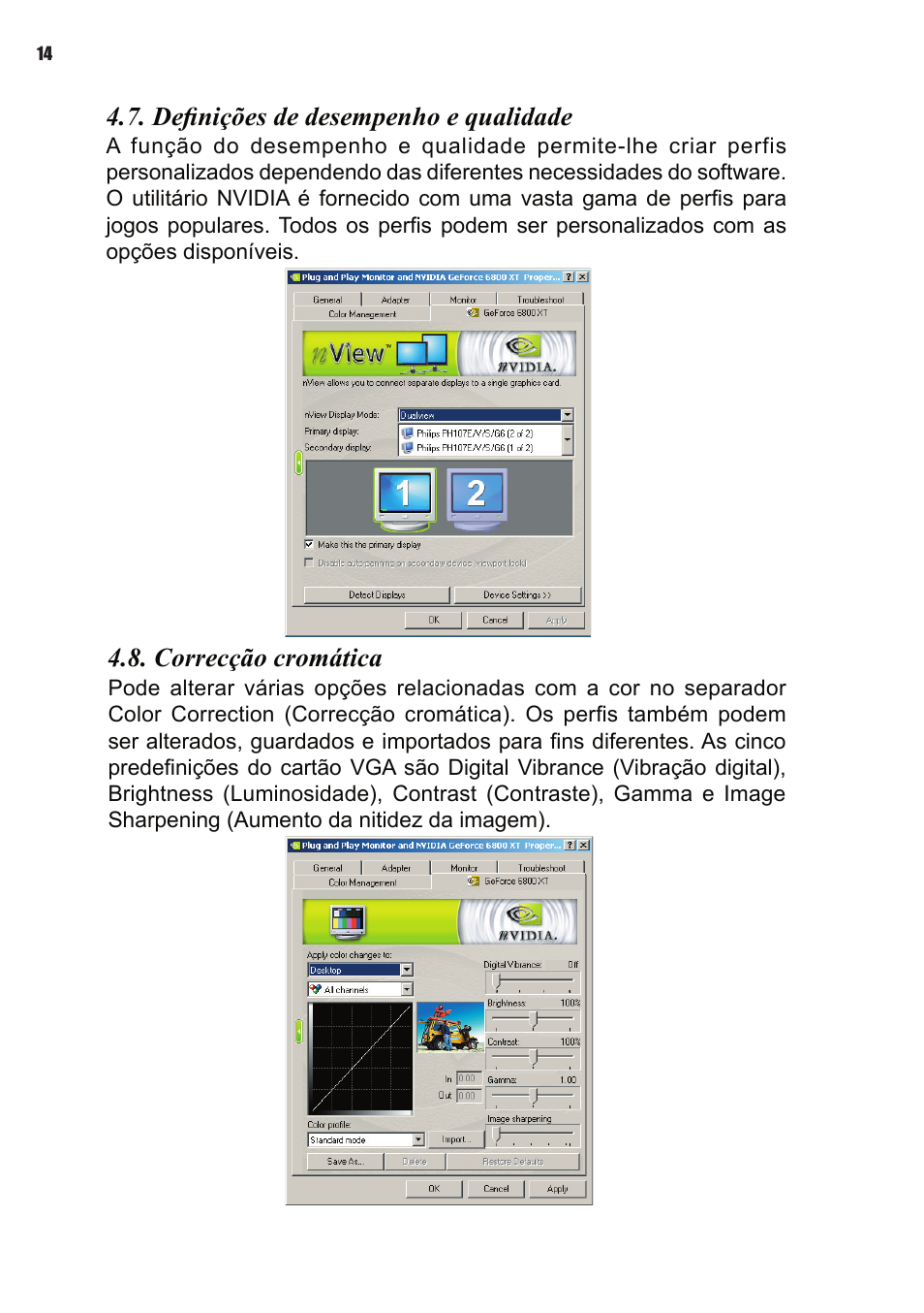 Deﬁnições de desempenho e qualidade, Correcção cromática | Elitegroup NVIDIA VGA cards User Manual | Page 88 / 110