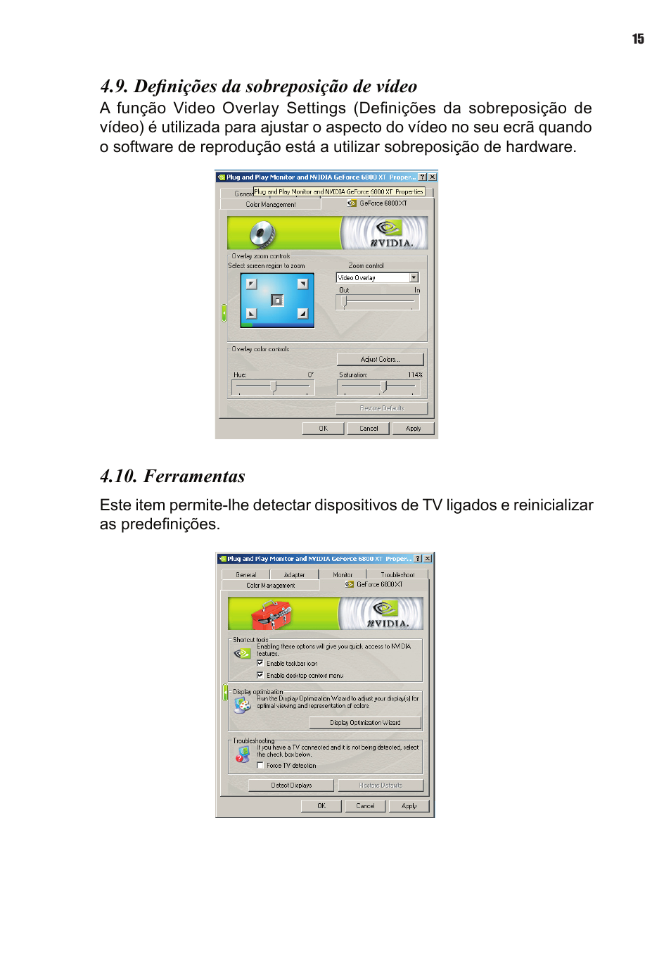 Deﬁnições da sobreposição de vídeo, Ferramentas | Elitegroup NVIDIA VGA cards User Manual | Page 89 / 110