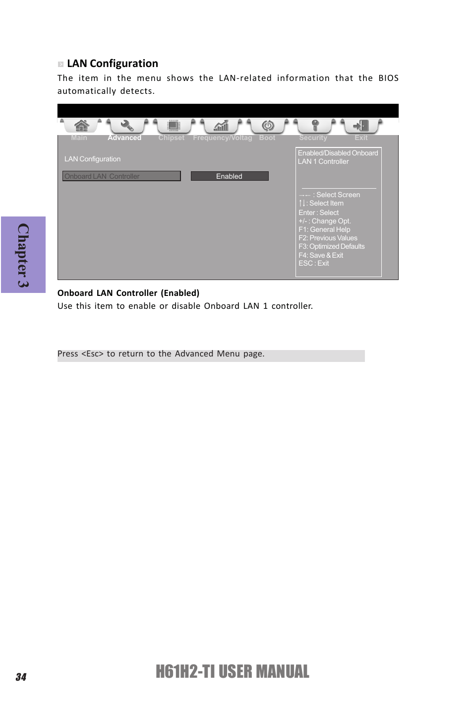 H61h2-ti user manual, Chapter 3, Lan configuration | Elitegroup H61H2-TI (V1.0) User Manual | Page 38 / 66