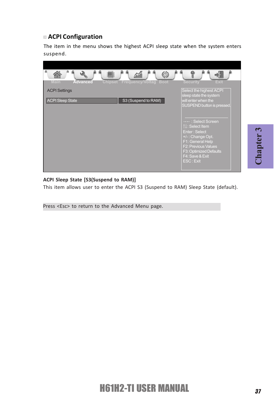 H61h2-ti user manual, Chapter 3, Acpi configuration | Elitegroup H61H2-TI (V1.0) User Manual | Page 41 / 66