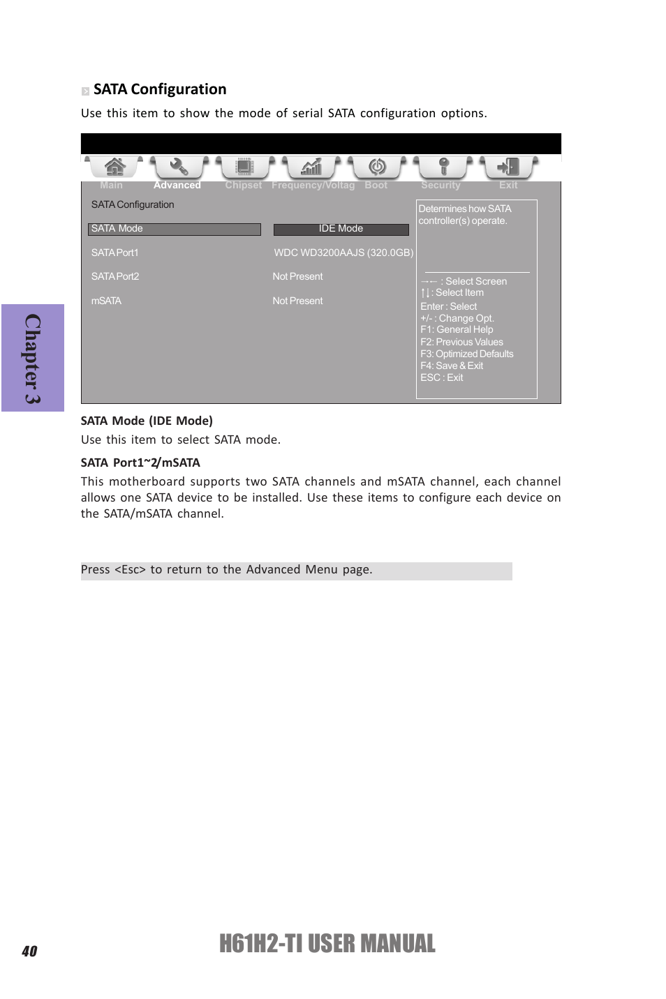 H61h2-ti user manual, Chapter 3, Sata configuration | Elitegroup H61H2-TI (V1.0) User Manual | Page 44 / 66