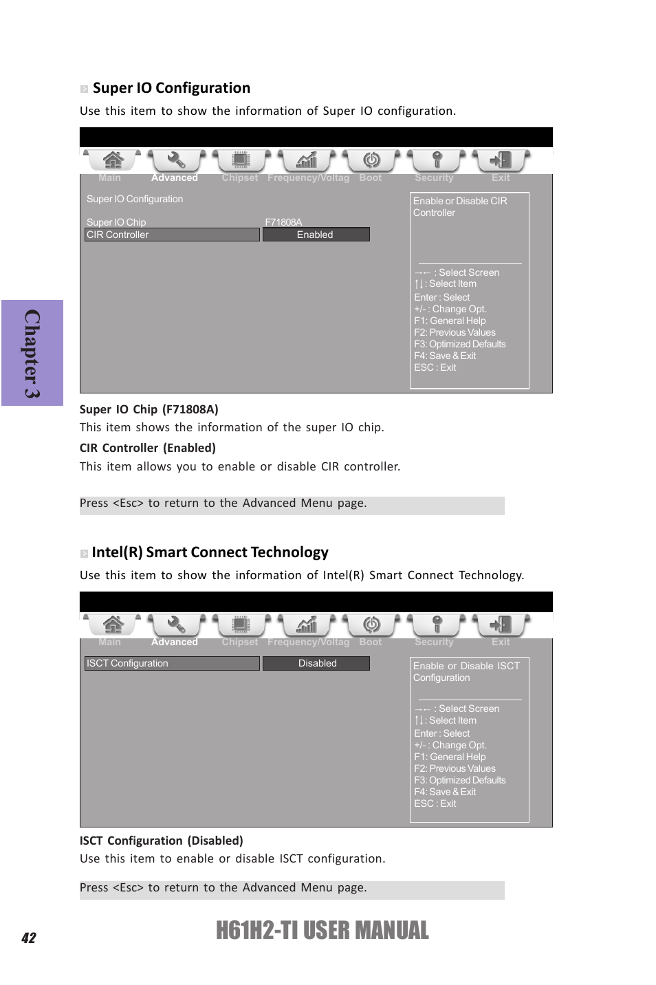 H61h2-ti user manual, Chapter 3, Super io configuration | Intel(r) smart connect technology | Elitegroup H61H2-TI (V1.0) User Manual | Page 46 / 66