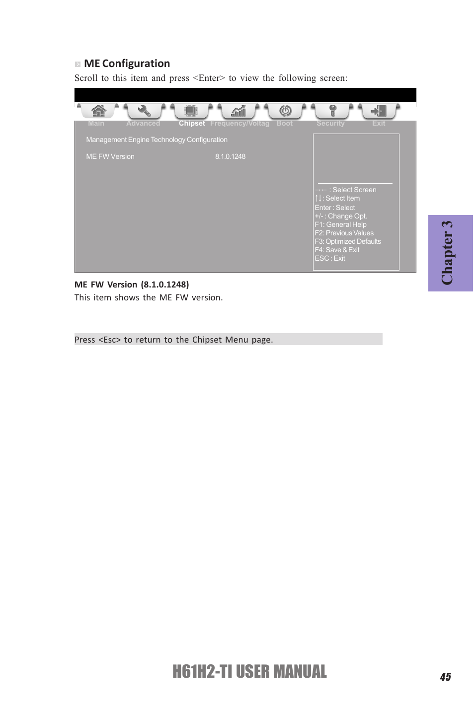 H61h2-ti user manual, Chapter 3, Me configuration | Elitegroup H61H2-TI (V1.0) User Manual | Page 49 / 66