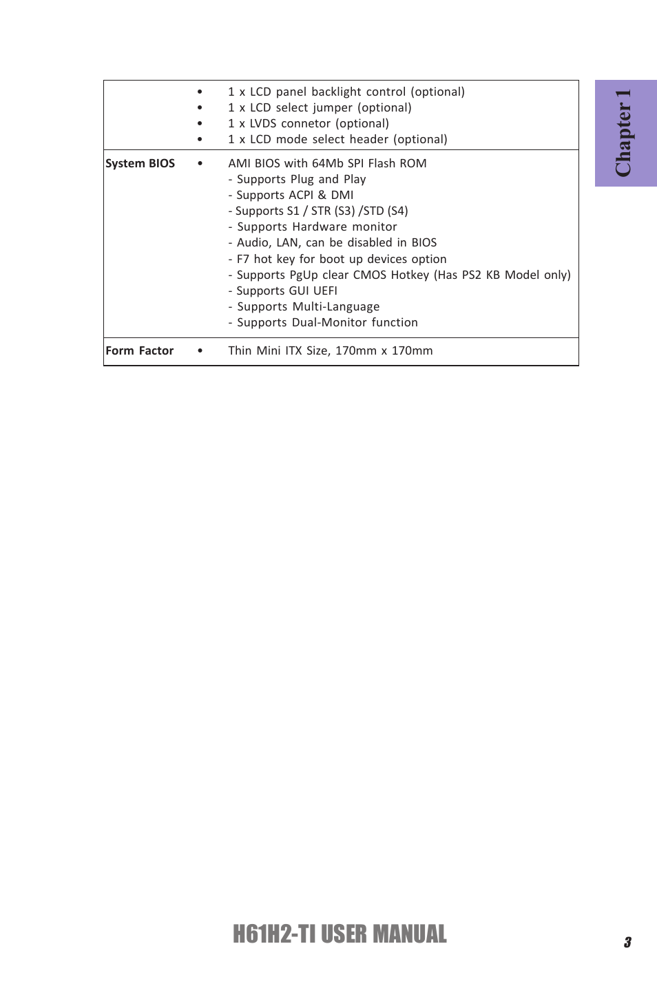 H61h2-ti user manual, Chapter 1 | Elitegroup H61H2-TI (V1.0) User Manual | Page 7 / 66