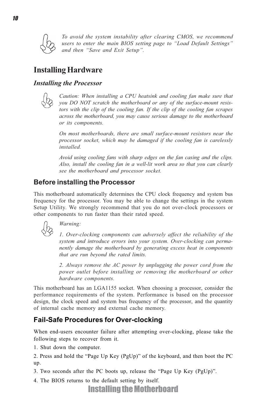 Installing the motherboard installing hardware | Elitegroup H61H-G11 (V1.0) User Manual | Page 14 / 52