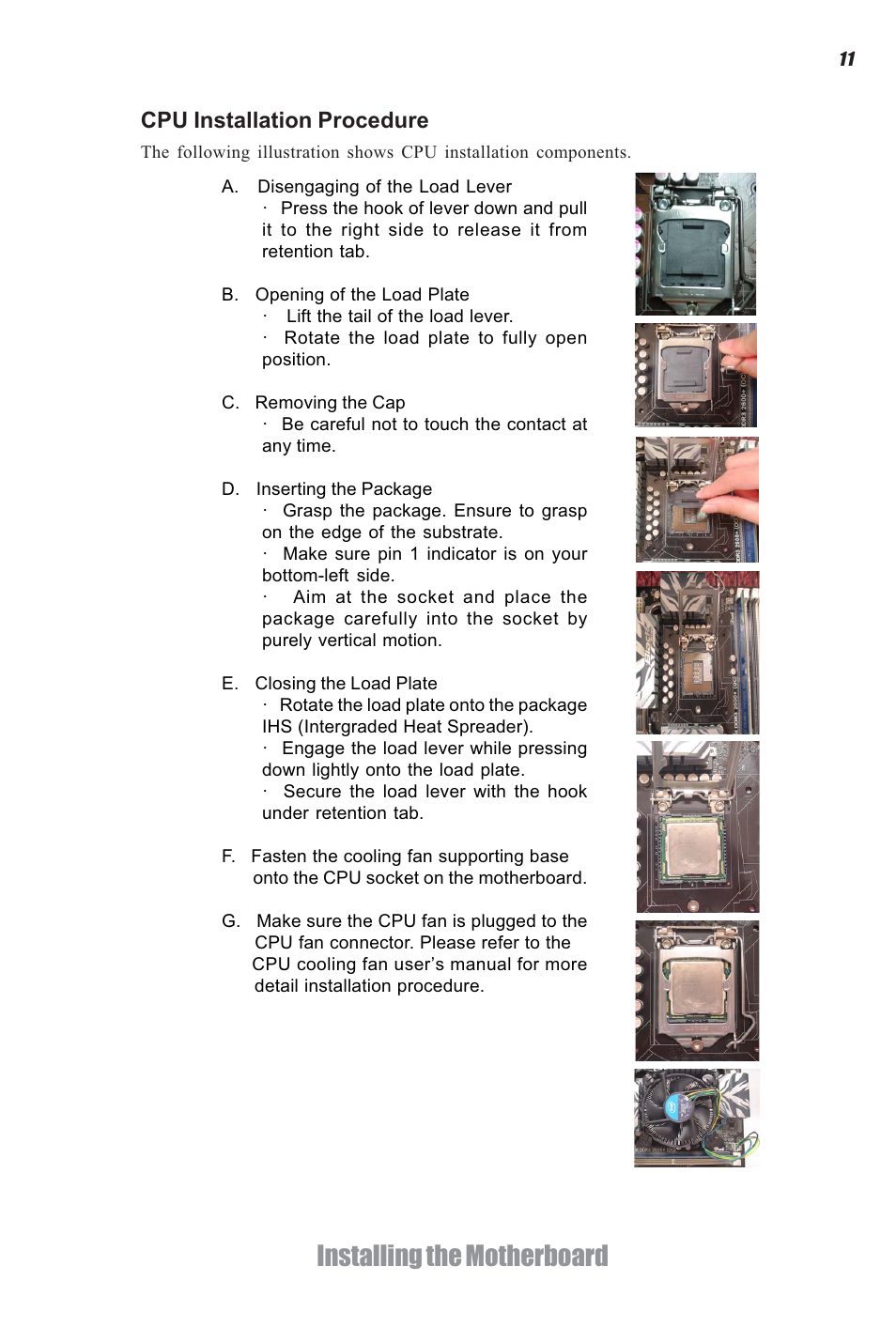 Installing the motherboard | Elitegroup H61H-G11 (V1.0) User Manual | Page 15 / 52