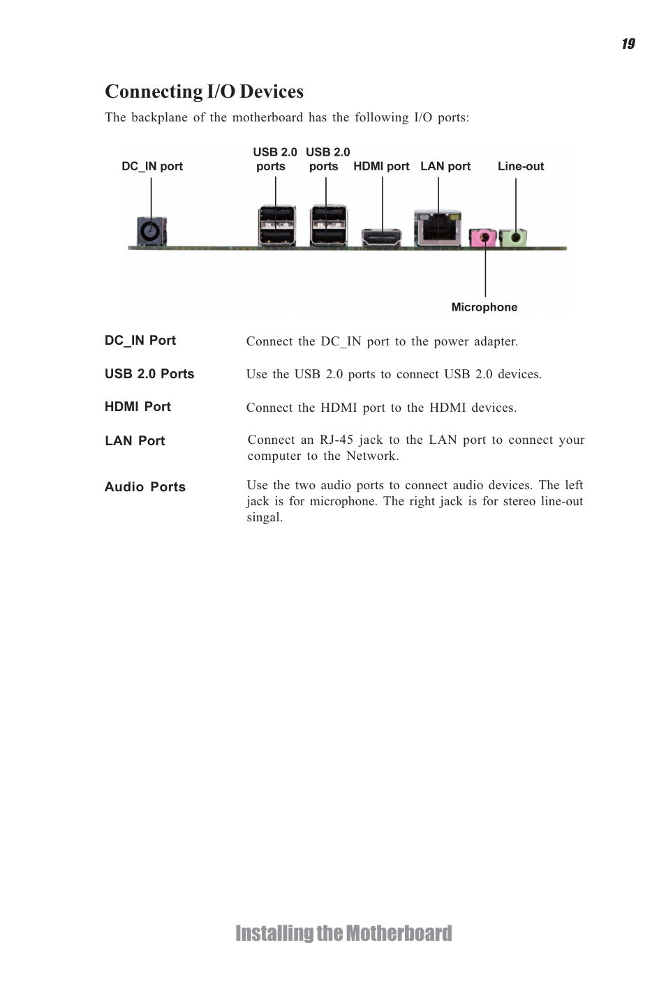 Installing the motherboard connecting i/o devices | Elitegroup H61H-G11 (V1.0) User Manual | Page 23 / 52
