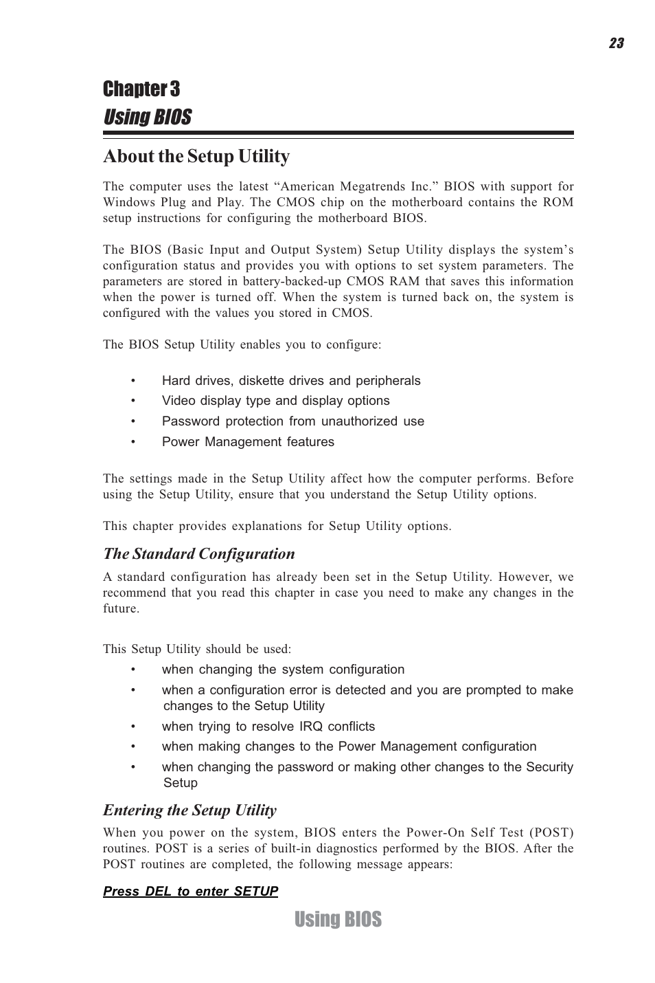 Using bios, Using bios about the setup utility, Chapter 3 | Elitegroup H61H-G11 (V1.0) User Manual | Page 27 / 52