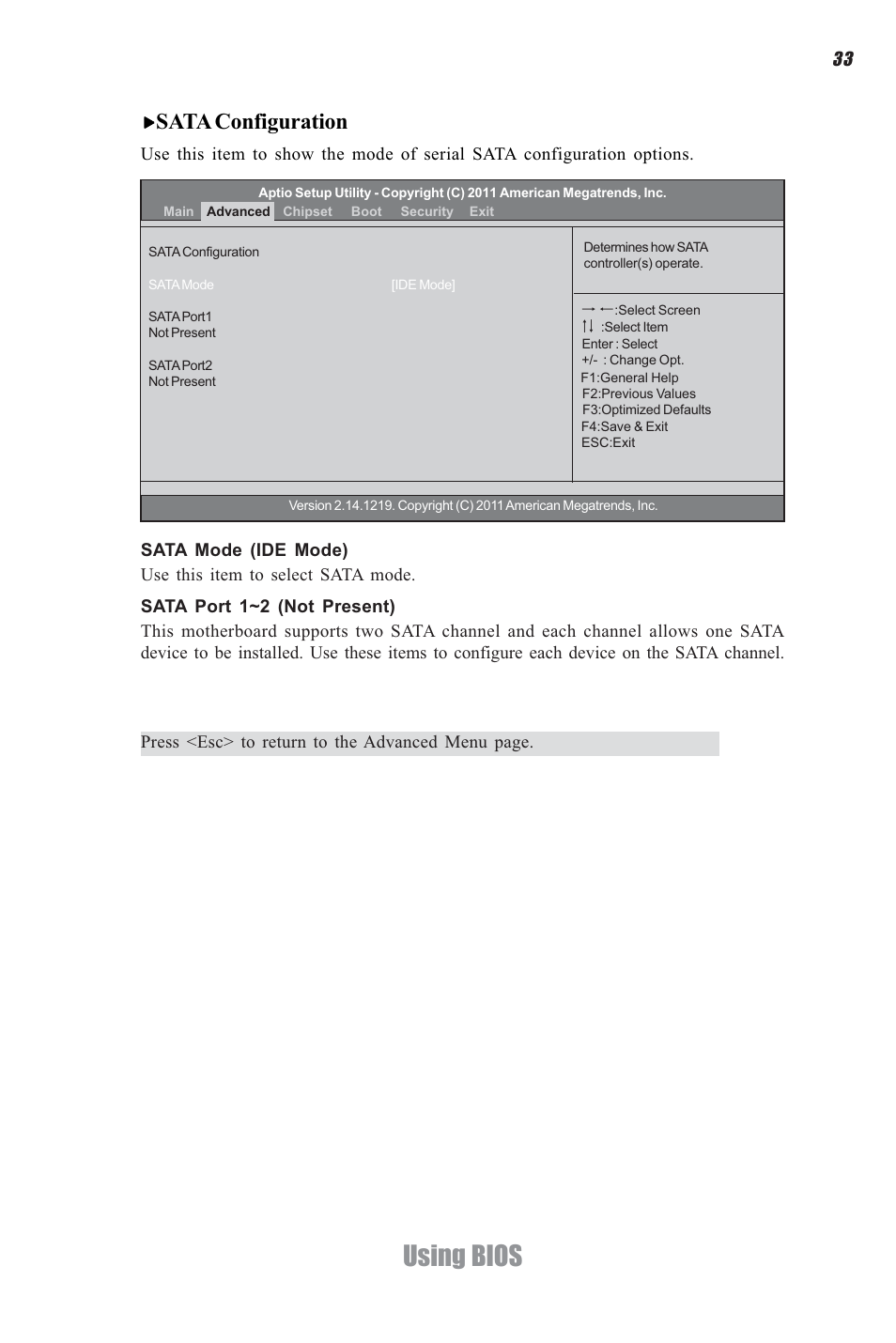 Using bios, Sata configuration | Elitegroup H61H-G11 (V1.0) User Manual | Page 37 / 52