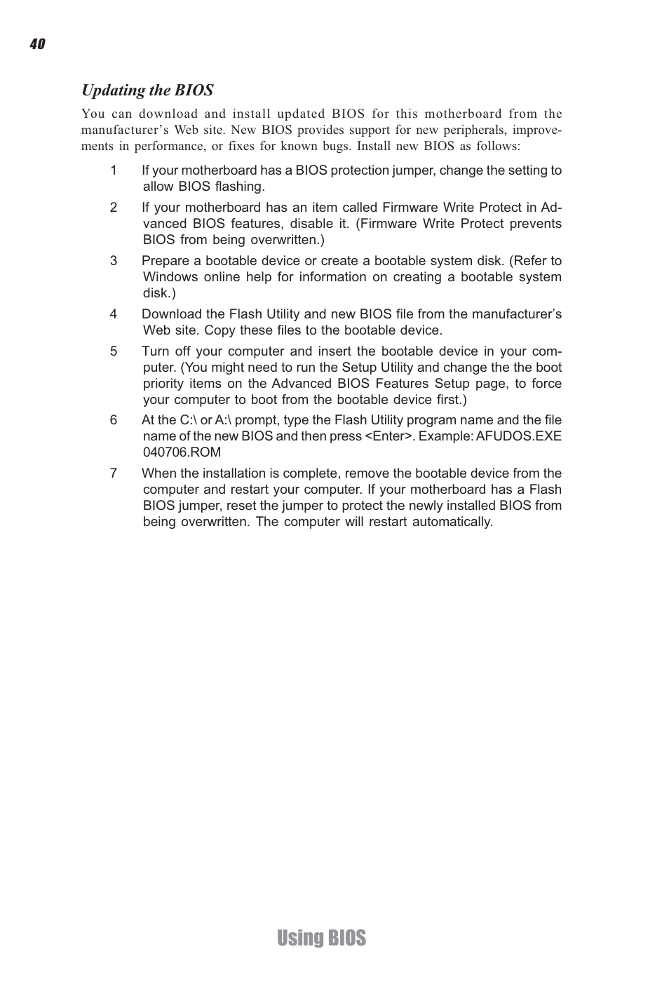 Using bios, Updating the bios | Elitegroup H61H-G11 (V1.0) User Manual | Page 44 / 52