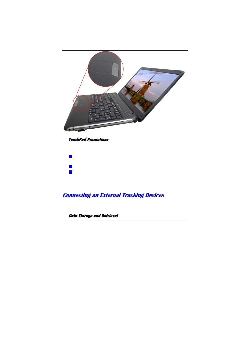 Touchpad precautions, Data storage and retrieval | Elitegroup MB50II / IA ID 1 User Manual | Page 32 / 72