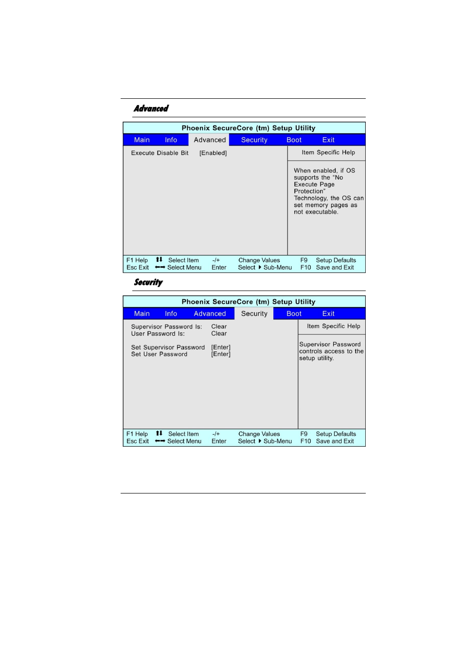 Dvanced, Ecurity | Elitegroup MB40II ID 7 User Manual | Page 47 / 71