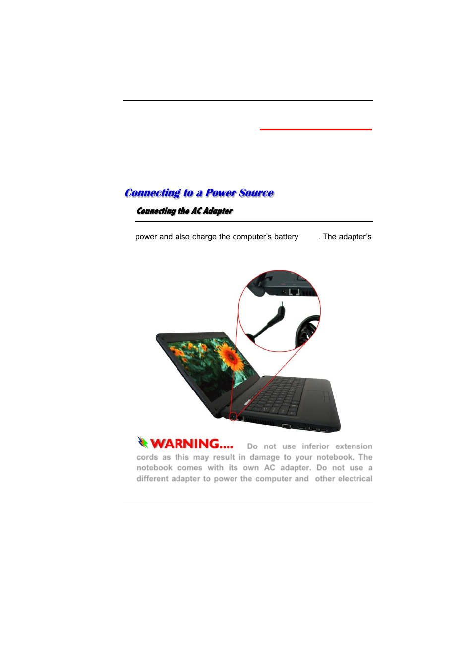 Etting, Tarted, Onnecting to a | Ower, Ource, Connecting the ac adapter, Getting started, Connecting to a power source | Elitegroup MB40II ID 6 User Manual | Page 25 / 57
