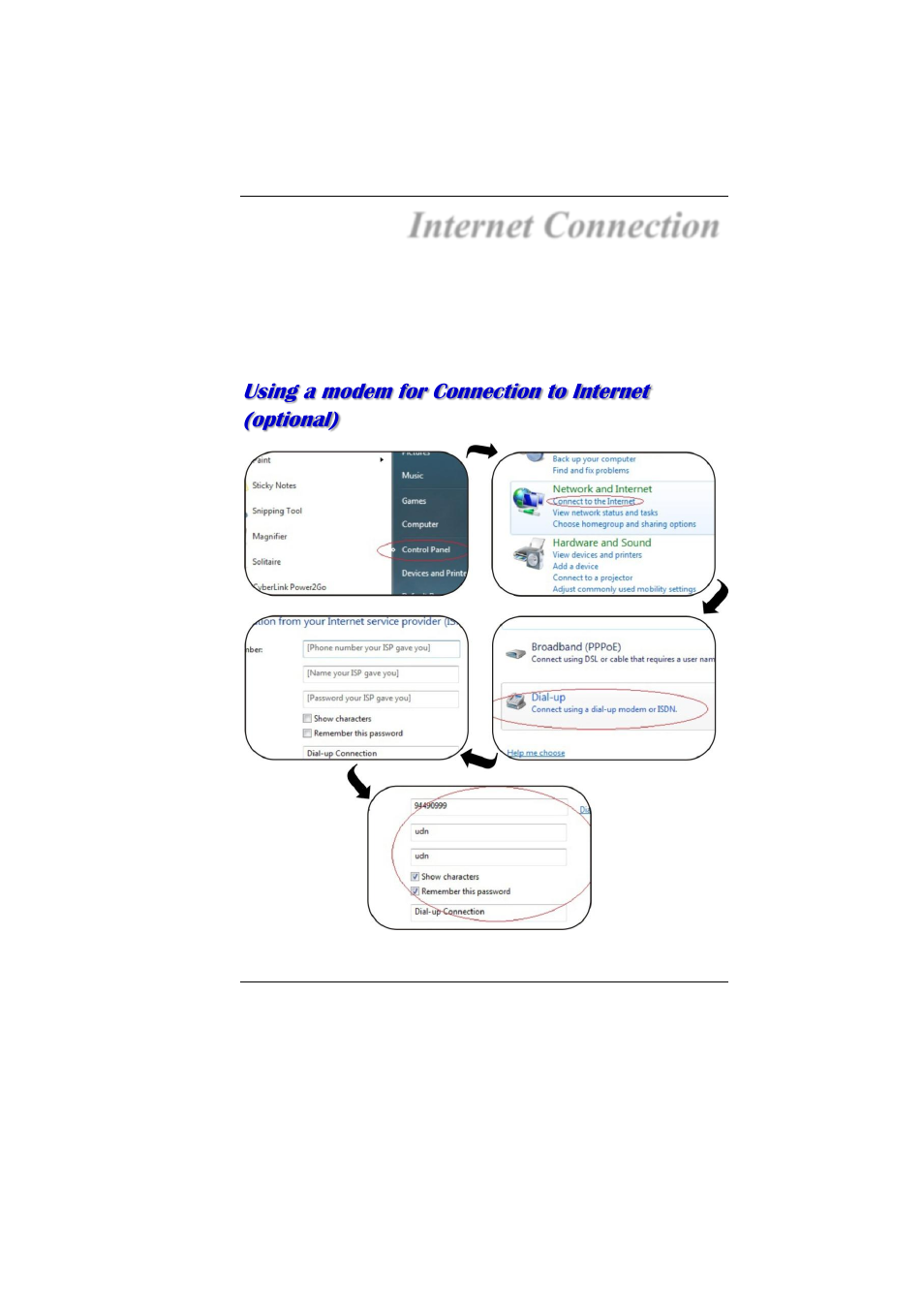 Sing a modem for, Onnection to, Nternet | Optional, Internet connection | Elitegroup MB40II ID 6 User Manual | Page 41 / 57