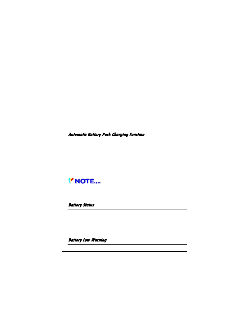 Automatic battery pack charging function, Battery status, Battery low warning | Elitegroup MB40II ID 4 User Manual | Page 32 / 53