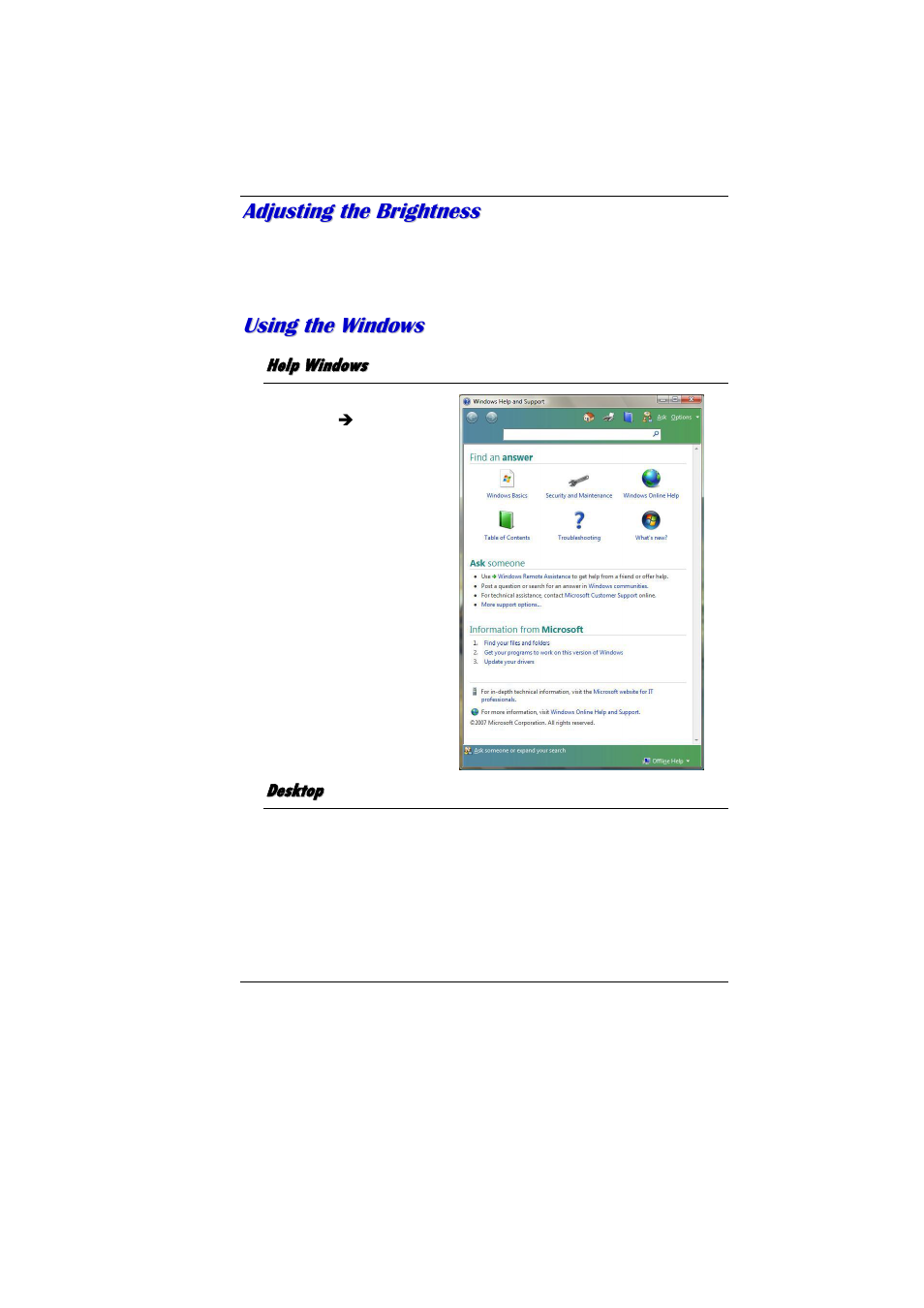 Help windows, Desktop | Elitegroup MB40II ID 4 User Manual | Page 34 / 53