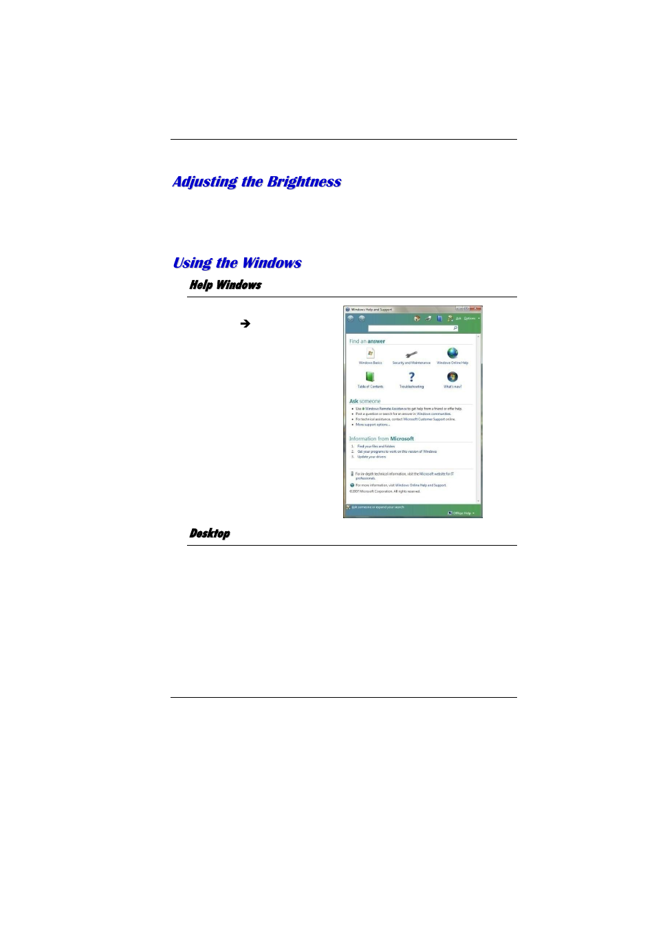 Djusting the, Rightness, Sing the | Indows | Elitegroup MB40II / IA - 41II ID 2 User Manual | Page 36 / 72