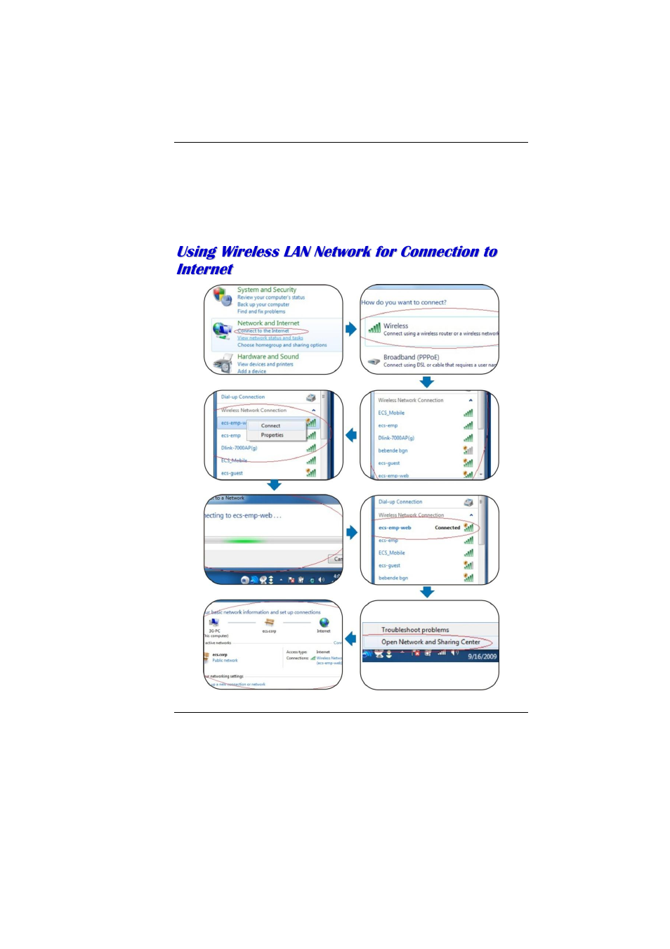 Nternet, Onnection, Sing | Ireless, Etwork for, Onnection to | Elitegroup MB40II / IA - 41II ID 2 User Manual | Page 41 / 72