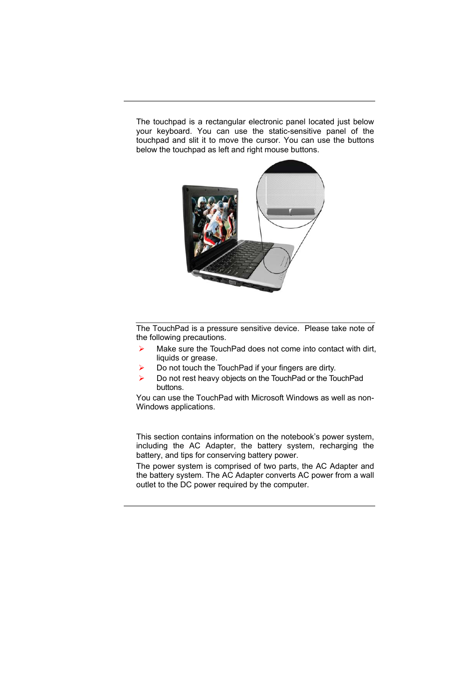 The touchpad, Power saving modes | Elitegroup U10IL User Manual | Page 38 / 84