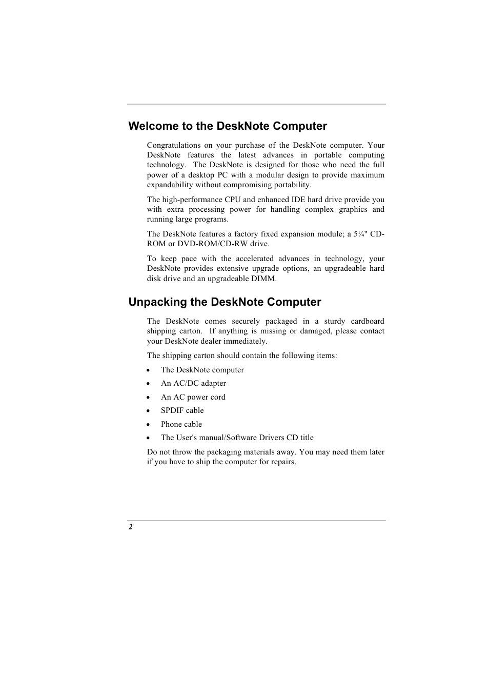 Welcome to the desknote computer, Unpacking the desknote computer | Elitegroup A900 (V2.1) User Manual | Page 16 / 85