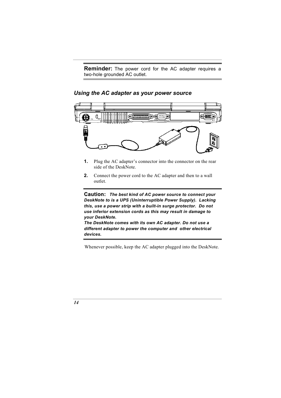 Using the ac adapter as your power source | Elitegroup A900 (V2.1) User Manual | Page 28 / 85