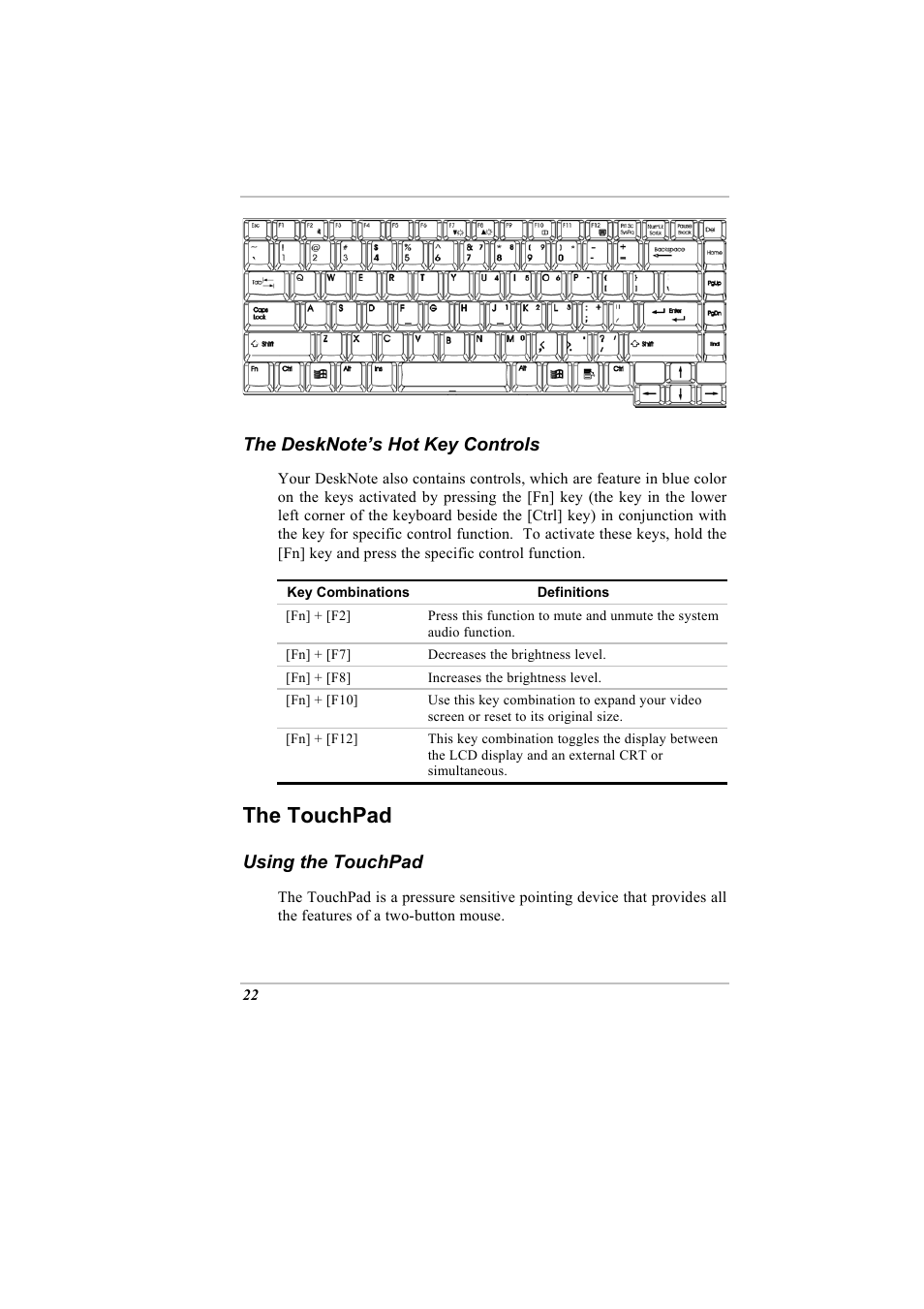 The desknote’s hot key controls, The touchpad, Using the touchpad | Elitegroup A900 (V2.1) User Manual | Page 36 / 85