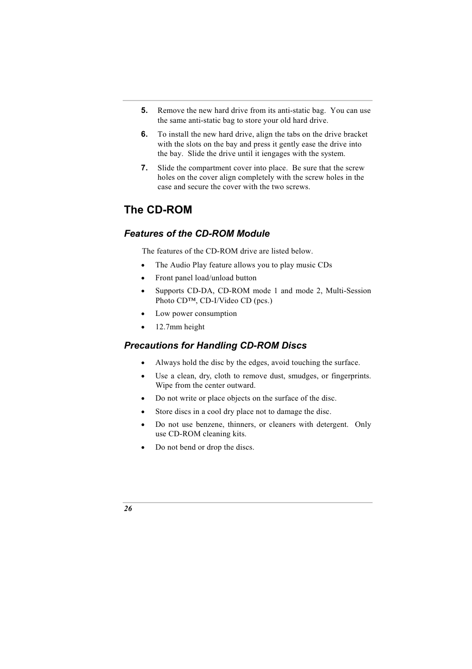 The cd-rom, Features of the cd-rom module, Precautions for handling cd-rom discs | Elitegroup A900 (V2.1) User Manual | Page 40 / 85