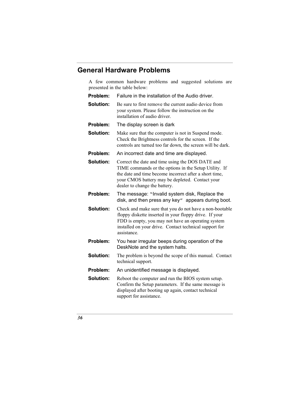General hardware problems | Elitegroup A900 (V2.1) User Manual | Page 50 / 85