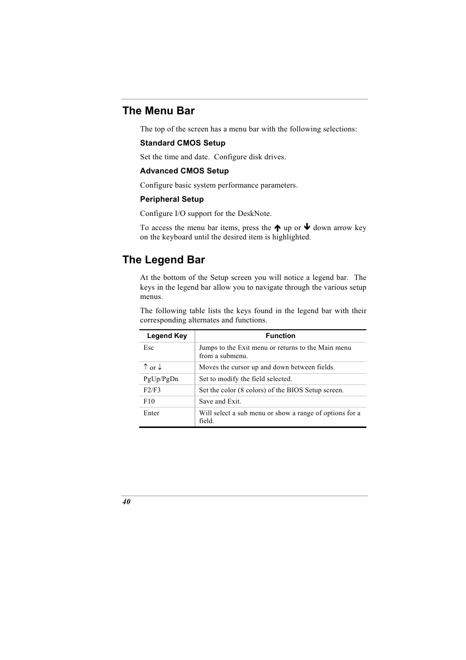 The menu bar, The legend bar | Elitegroup A900 (V2.1) User Manual | Page 54 / 85